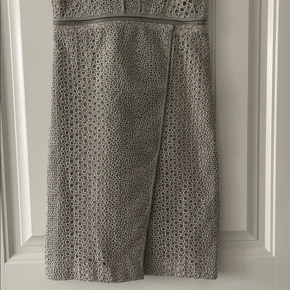 Yigal Azrouel Textured Eyelet Zipper Gray Mini‎ Dress 0 - Picture 3 of 16